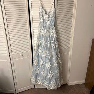 Baby blue and lace prom dress